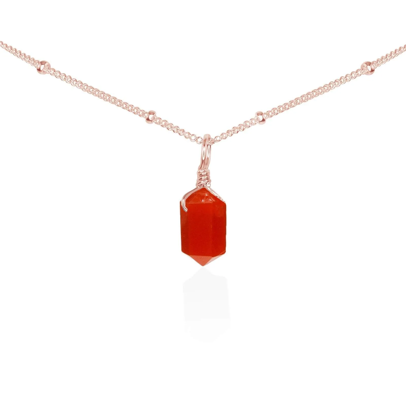 Carnelian Mini Double Terminated Crystal Point Pendant Choker Necklace