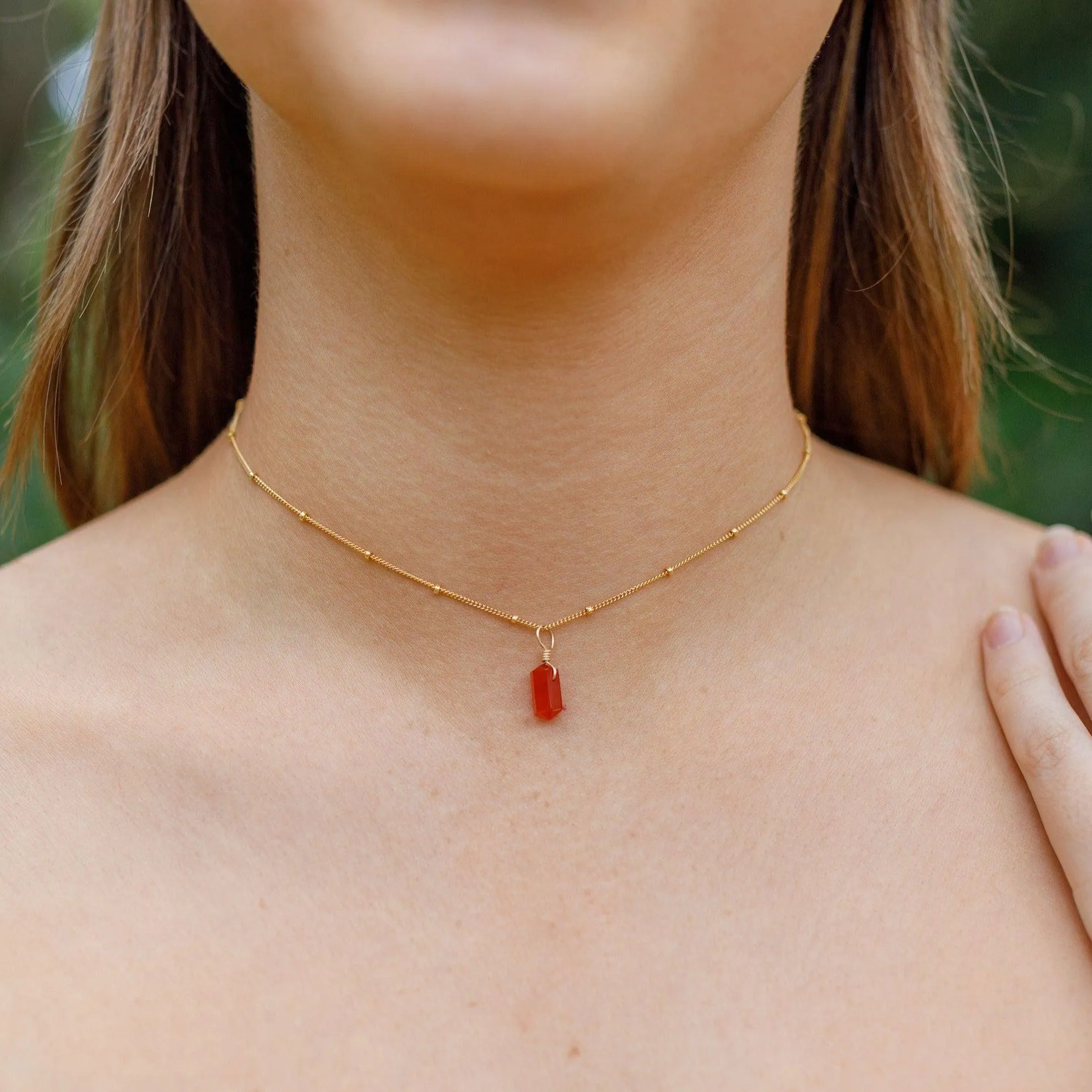 Carnelian Mini Double Terminated Crystal Point Pendant Choker Necklace