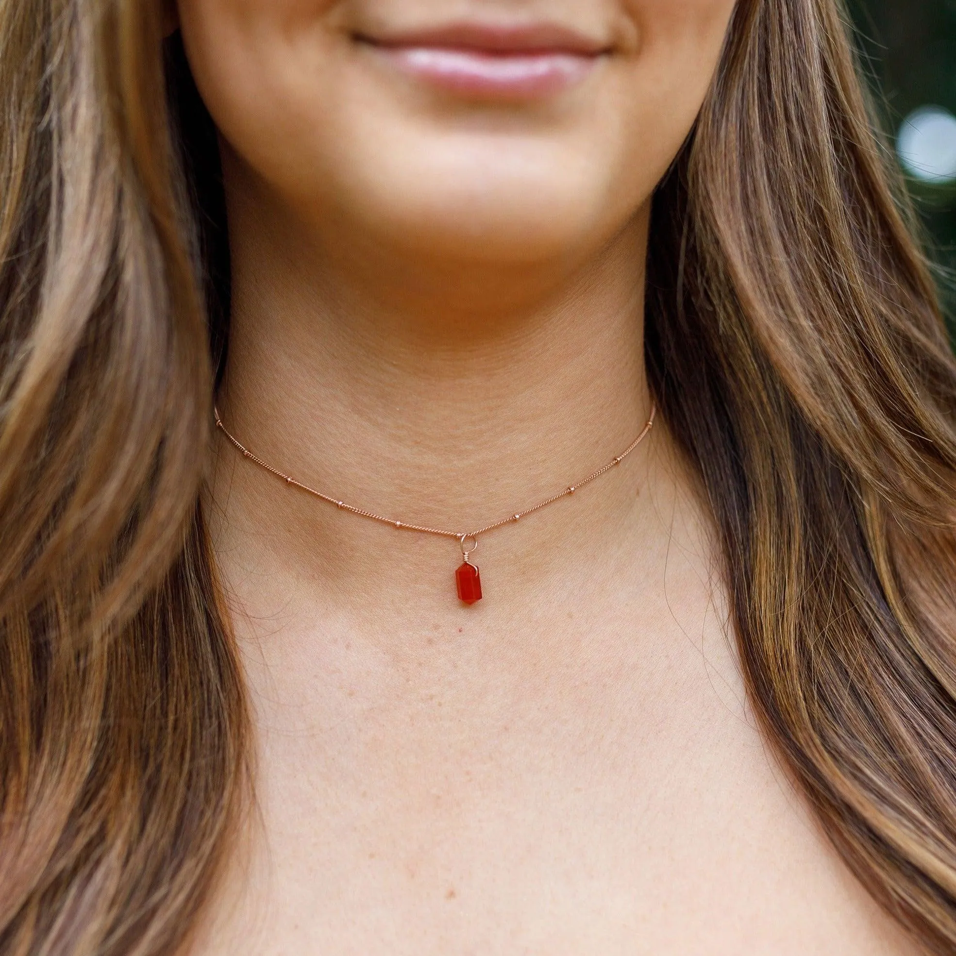 Carnelian Mini Double Terminated Crystal Point Pendant Choker Necklace