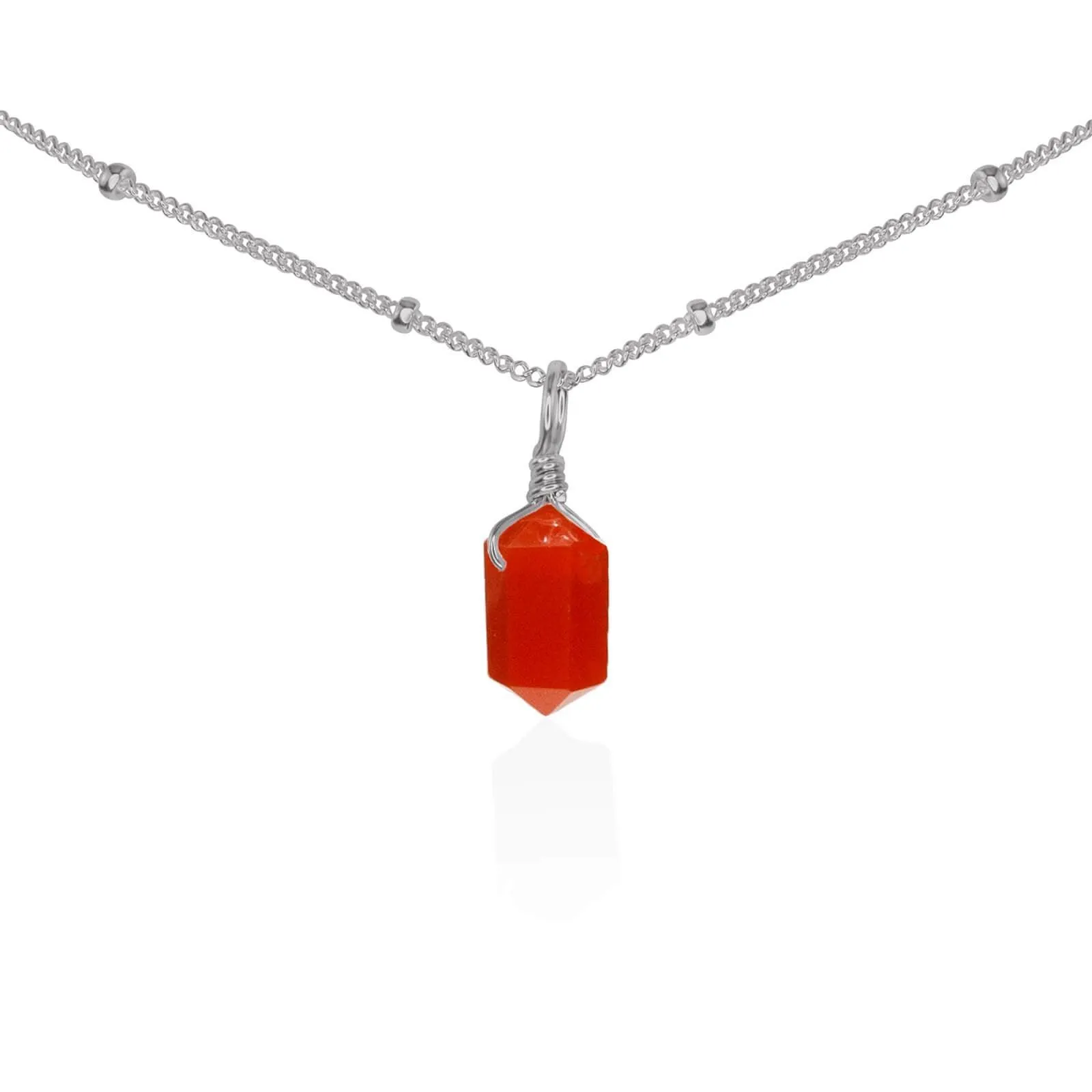 Carnelian Mini Double Terminated Crystal Point Pendant Choker Necklace