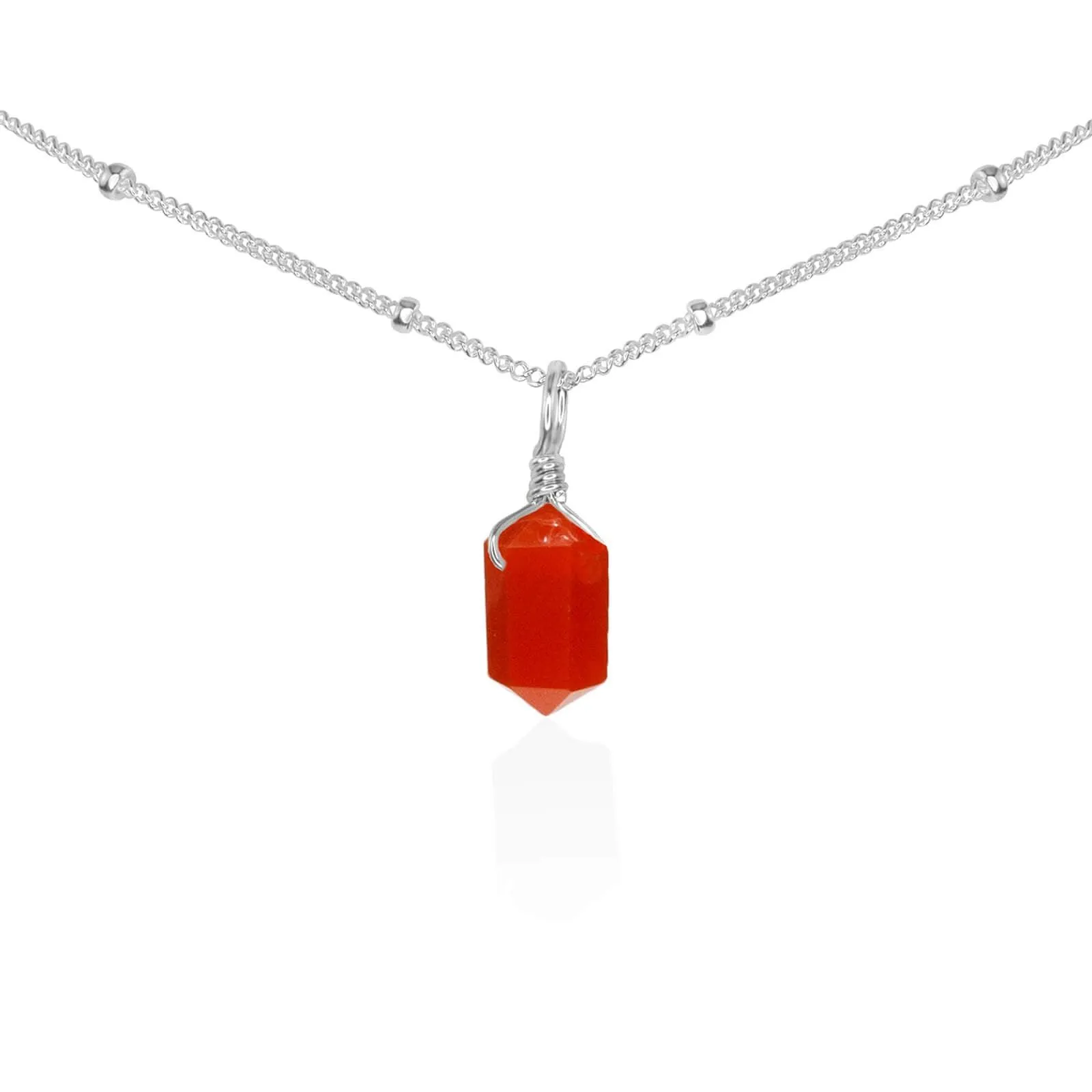 Carnelian Mini Double Terminated Crystal Point Pendant Choker Necklace