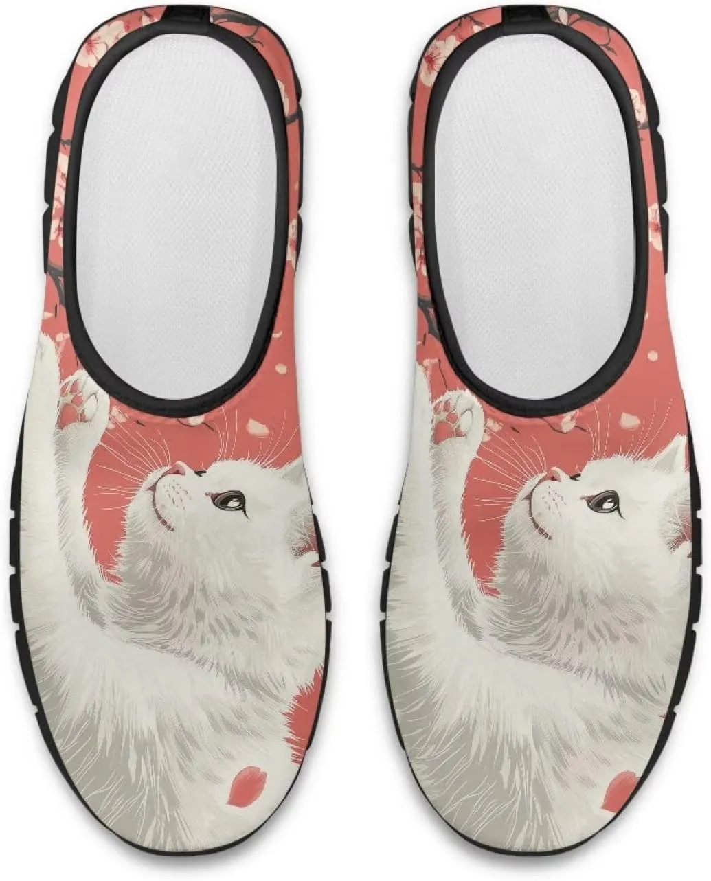 Cat Print Women's Slip Ons Loafers Soft Casual Mesh Sneakers Comfortable Non Slip Athletic Walking Shoes Black Sole Size 5.5-11.5