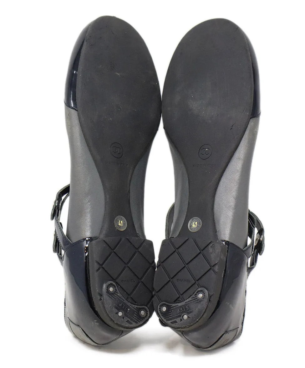 Chanel Black Patent & Grey Leather Shoes sz 11
