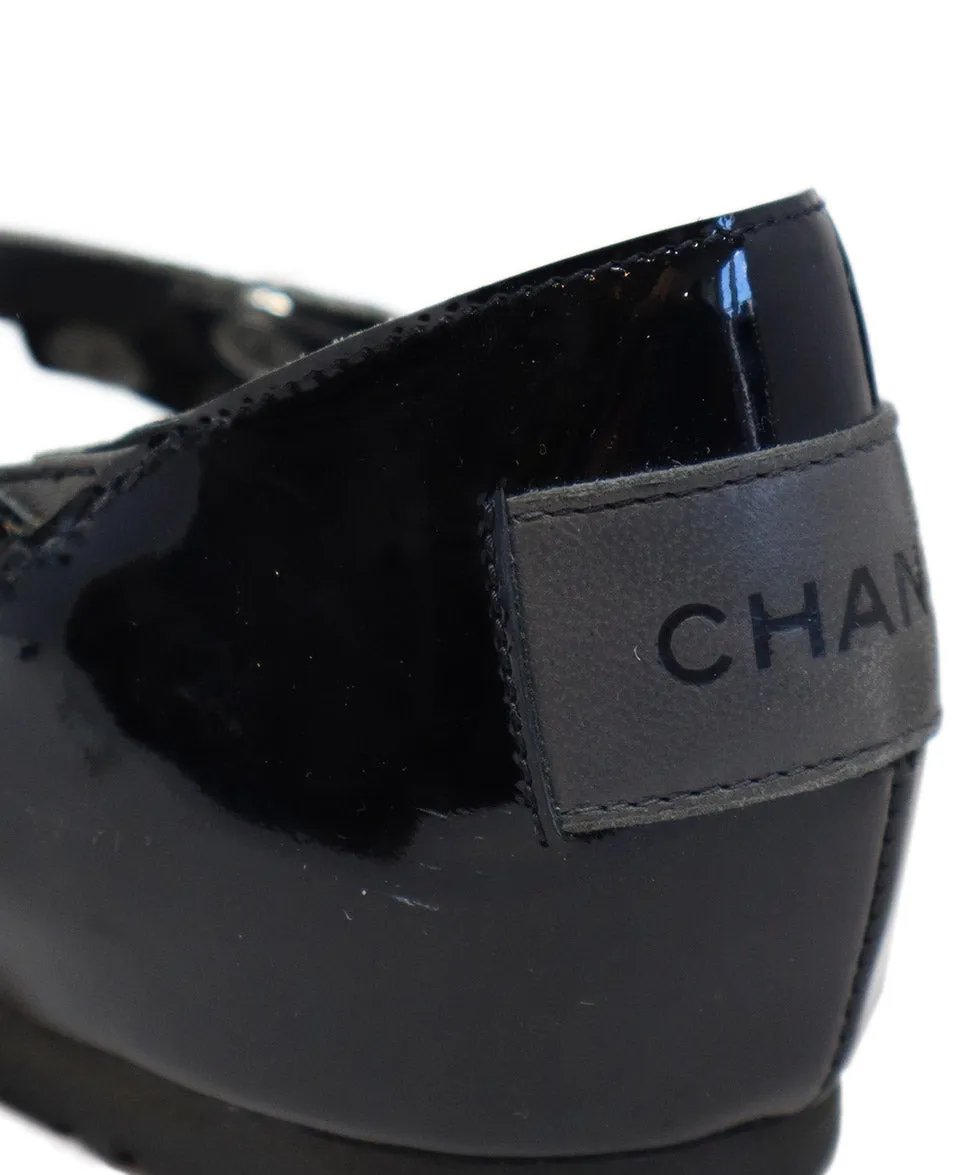 Chanel Black Patent & Grey Leather Shoes sz 11