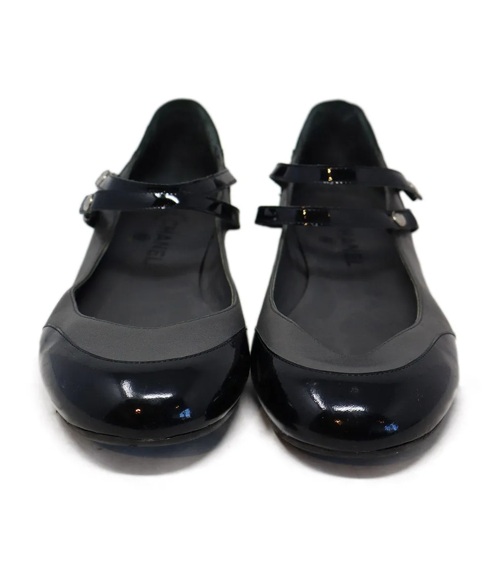 Chanel Black Patent & Grey Leather Shoes sz 11