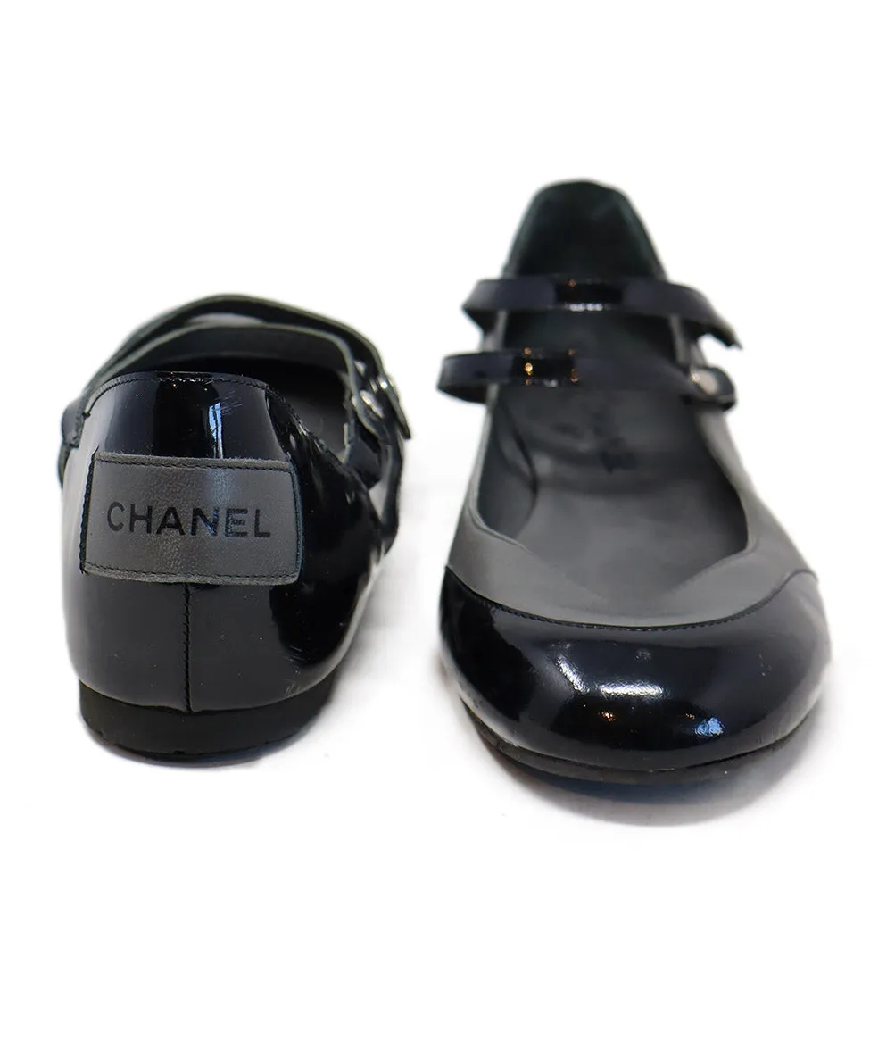 Chanel Black Patent & Grey Leather Shoes sz 11