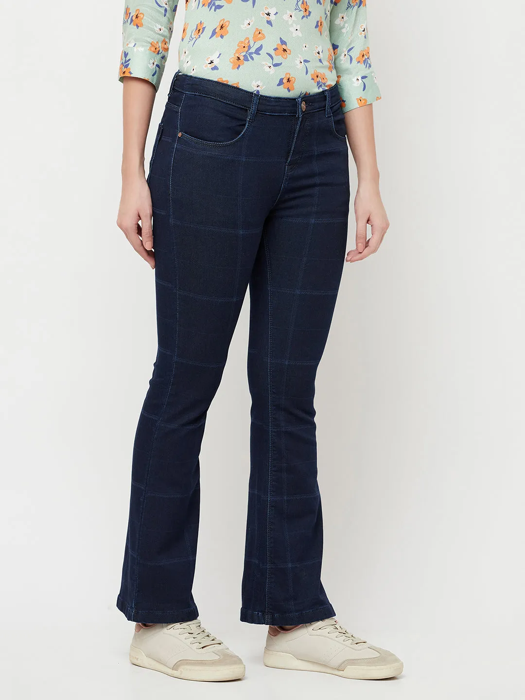 Check Bootcut Jeans
