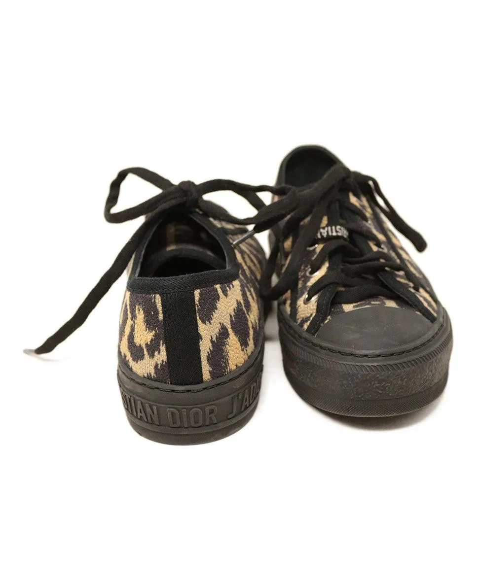 Christian Dior Black & Brown Leopard Print Sneakers sz 5