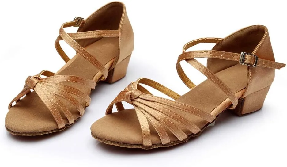 Chunky Dress Shoes for Women Open Toe Latin Dance Shoes Professional Ballroom Sandals Low Block Heeled Sandals