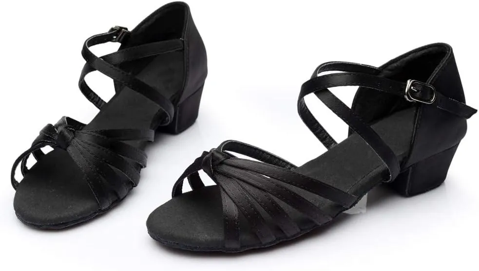Chunky Dress Shoes for Women Open Toe Latin Dance Shoes Professional Ballroom Sandals Low Block Heeled Sandals