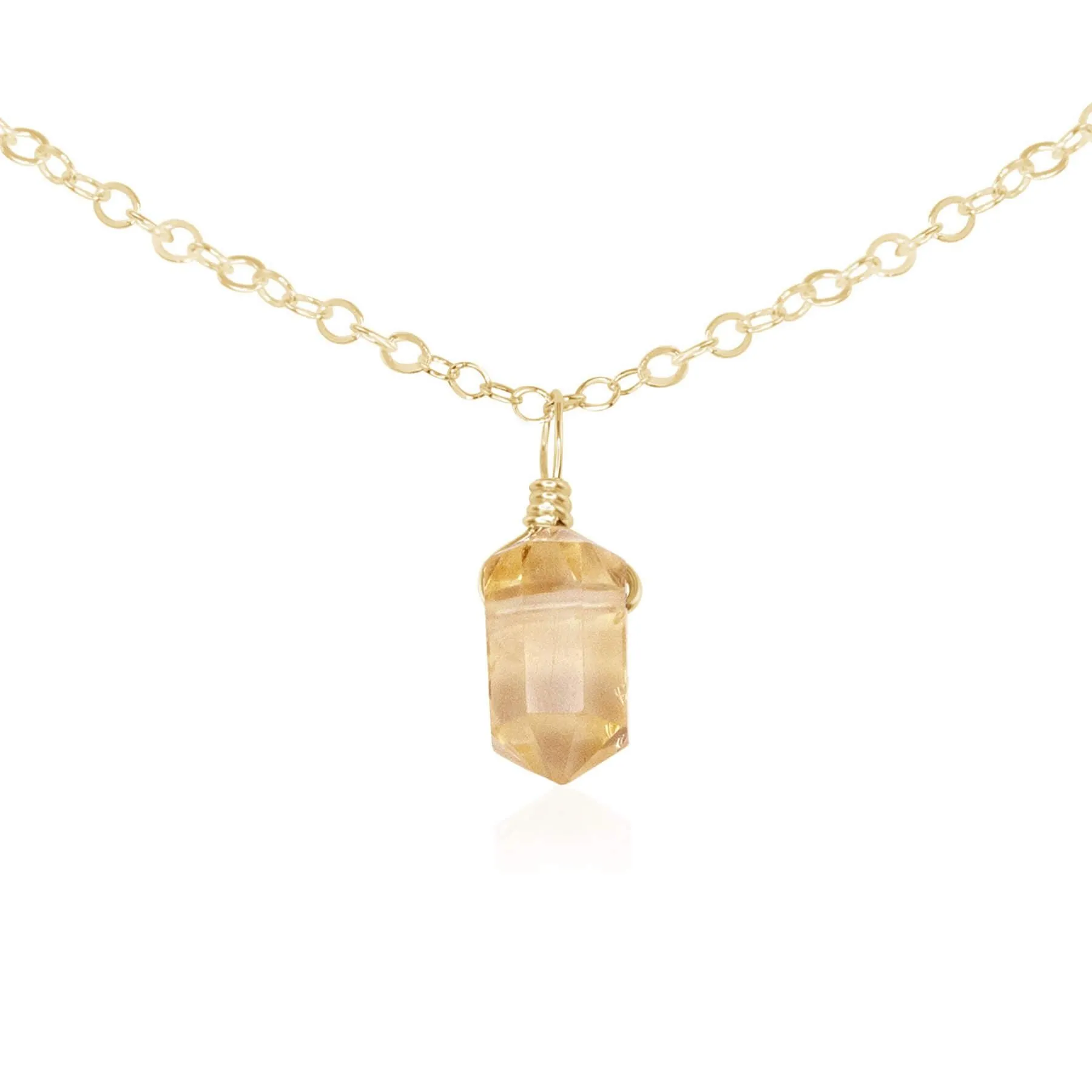 Citrine Mini Double Terminated Crystal Point Pendant Choker Necklace