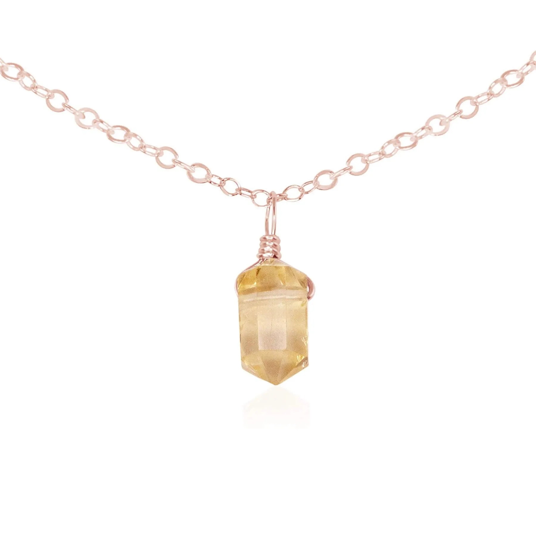 Citrine Mini Double Terminated Crystal Point Pendant Choker Necklace