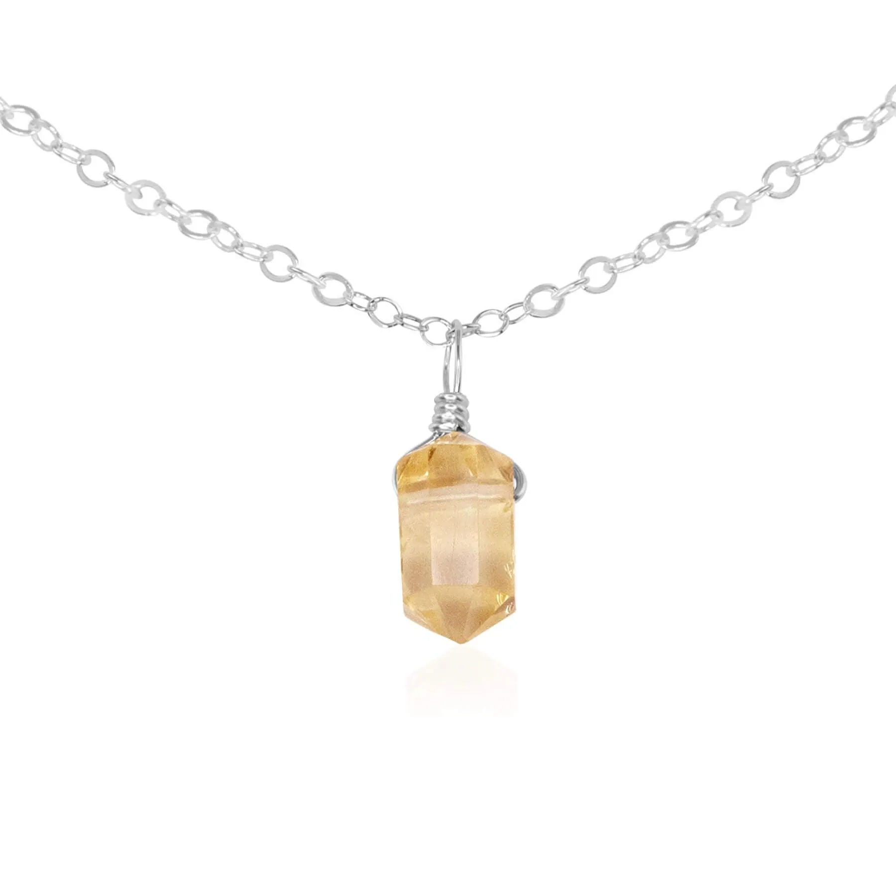 Citrine Mini Double Terminated Crystal Point Pendant Choker Necklace