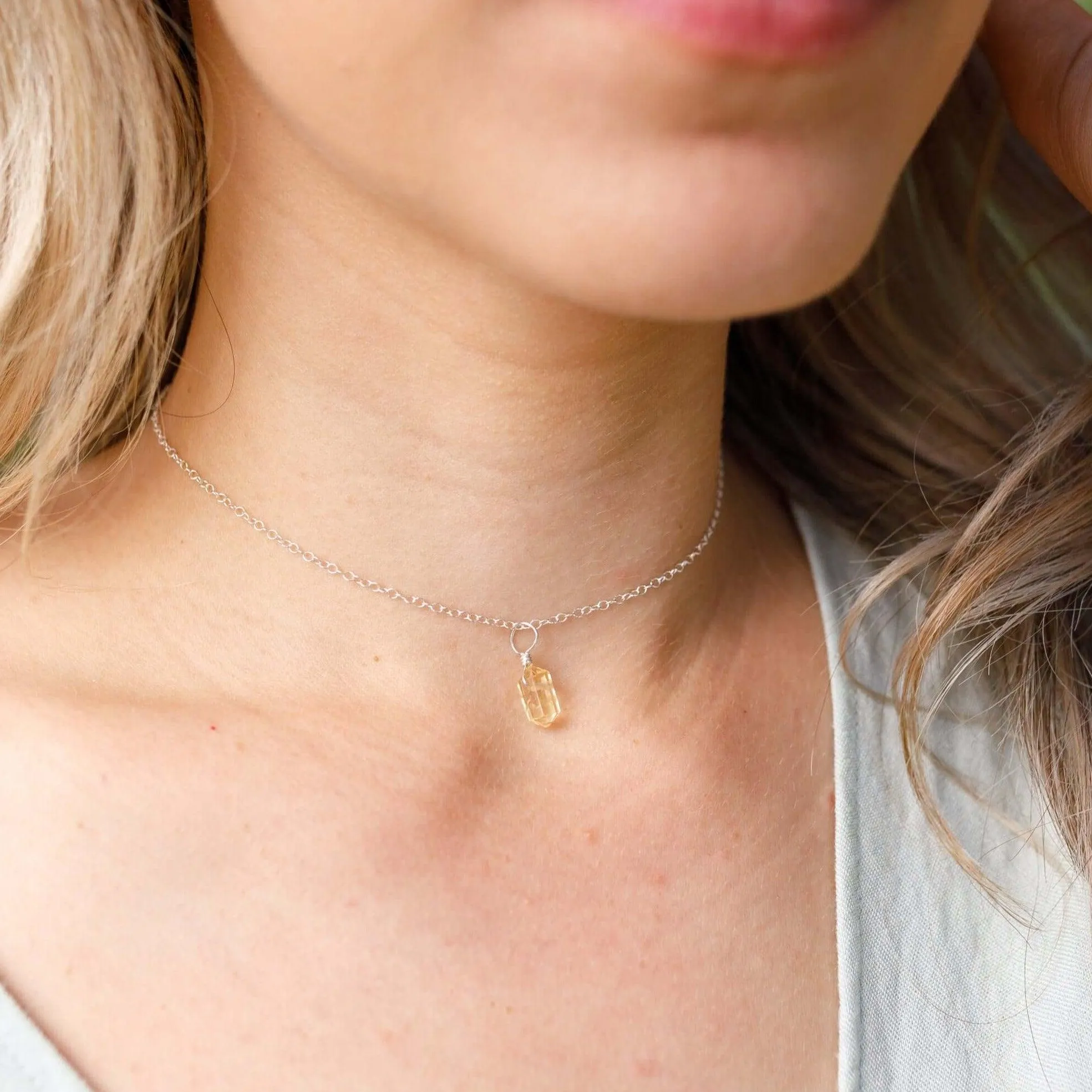 Citrine Mini Double Terminated Crystal Point Pendant Choker Necklace