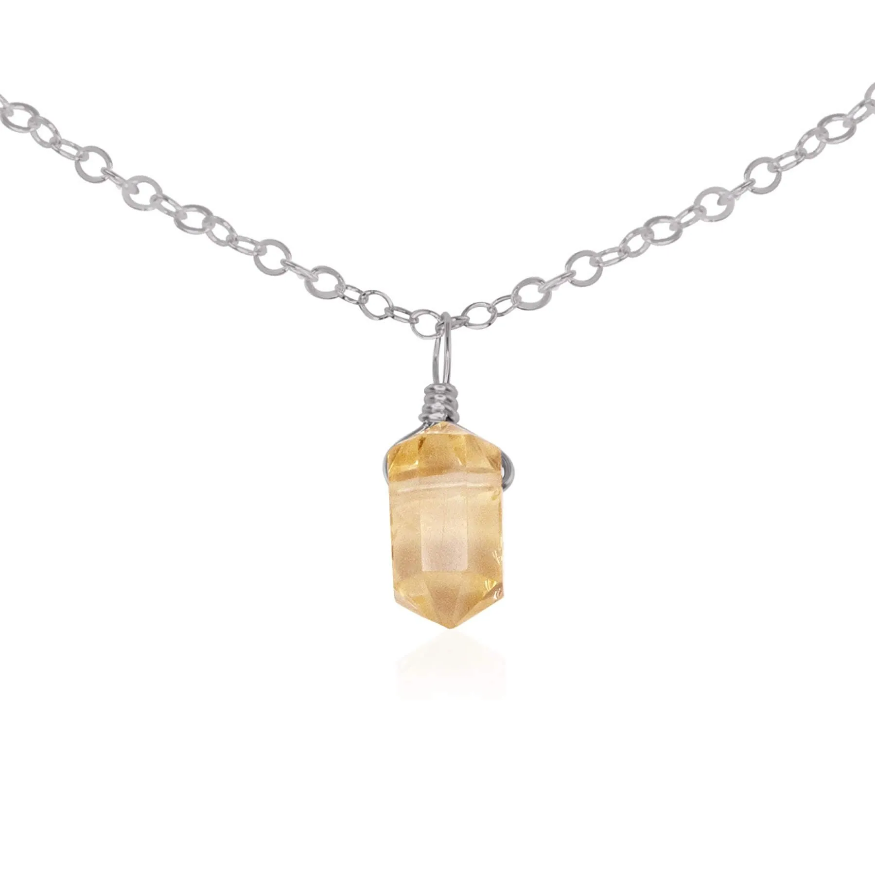 Citrine Mini Double Terminated Crystal Point Pendant Choker Necklace