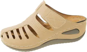 Closed Toe Sandals Women Wide Width Breathable Anti-Slip Orthopedic Sandals with Arch Support Hollow Out Platform Gladiator Buckle Strap Beach Shoes