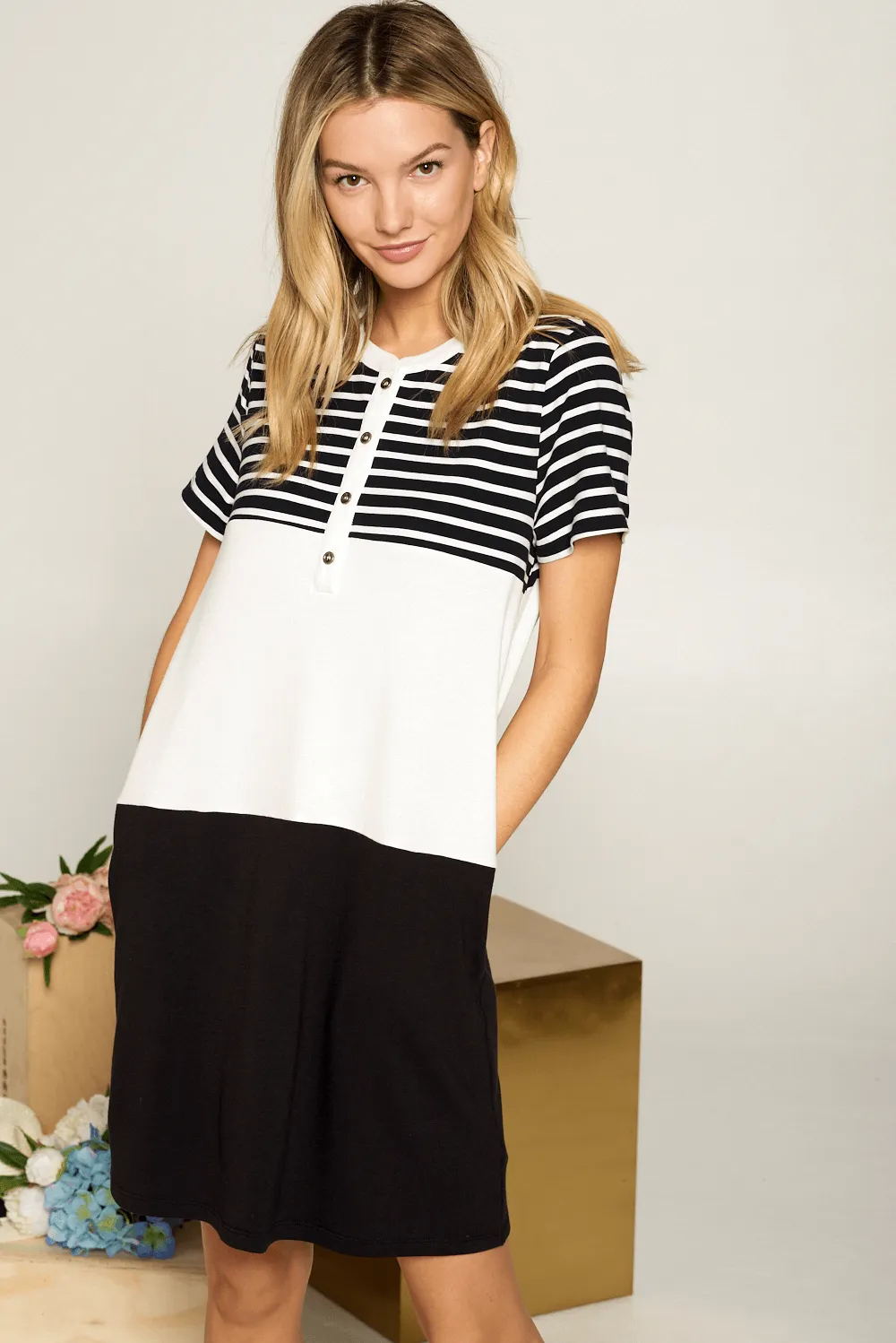 Color Block Henley Dress