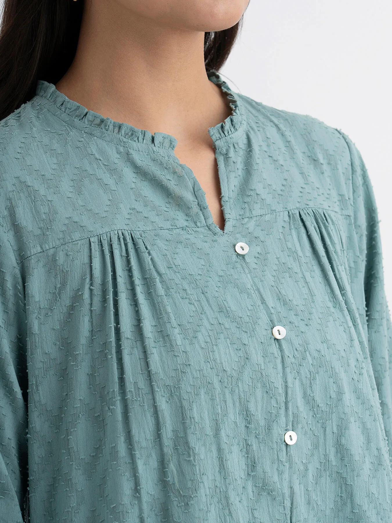 Cotton Jacquard Relaxed Tiered Dress - Green