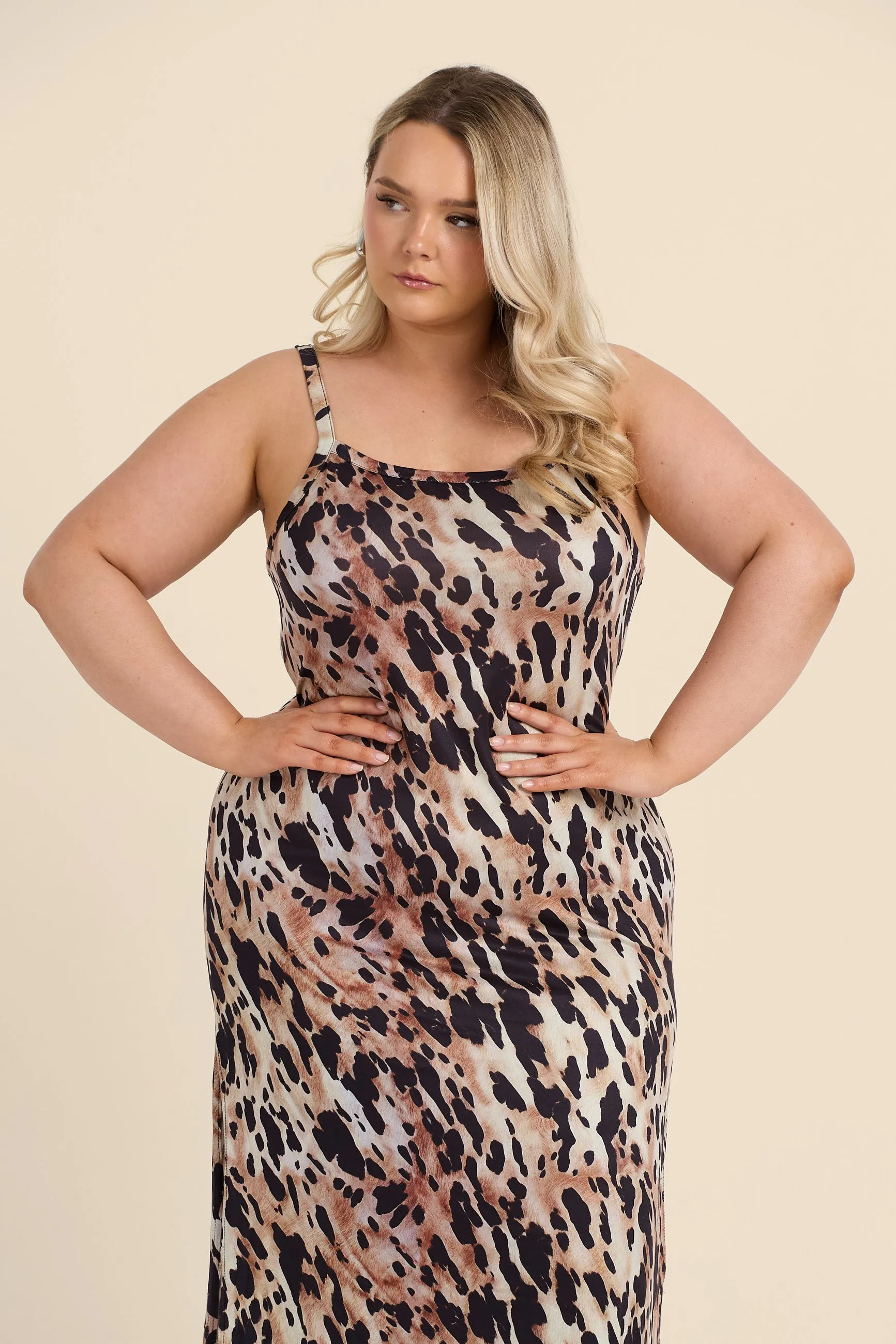 Curve Strappy Leopard Print Jersey Midaxi Dress
