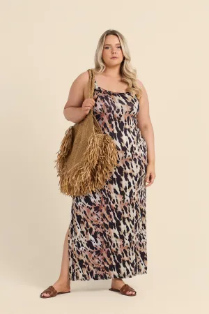 Curve Strappy Leopard Print Jersey Midaxi Dress