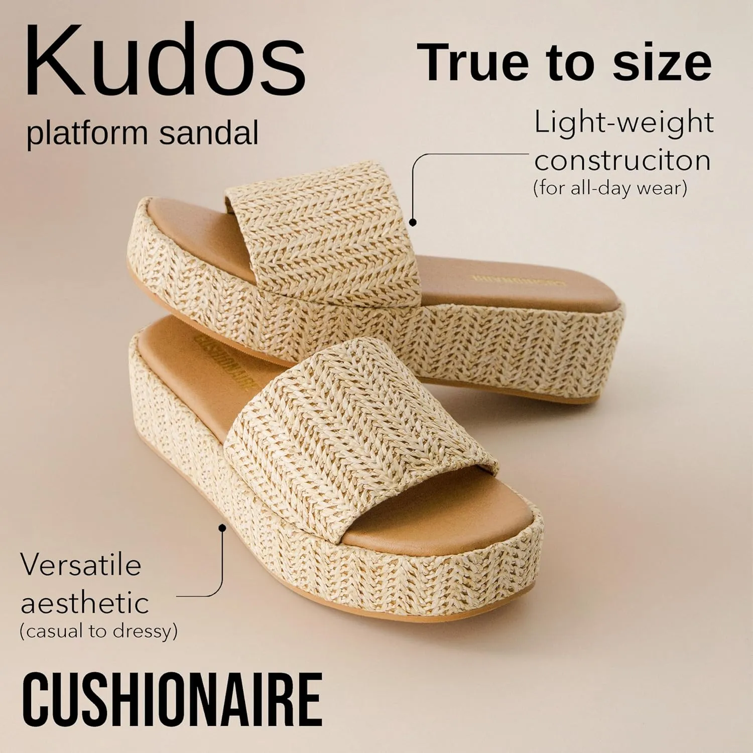 CUSHIONAIRE KUDOS Womens Platform Sandals  Wedge Sandals for Women, Comfortable Slip-On Shoes, Dressy Summer Sandals with Cushioned Footbed