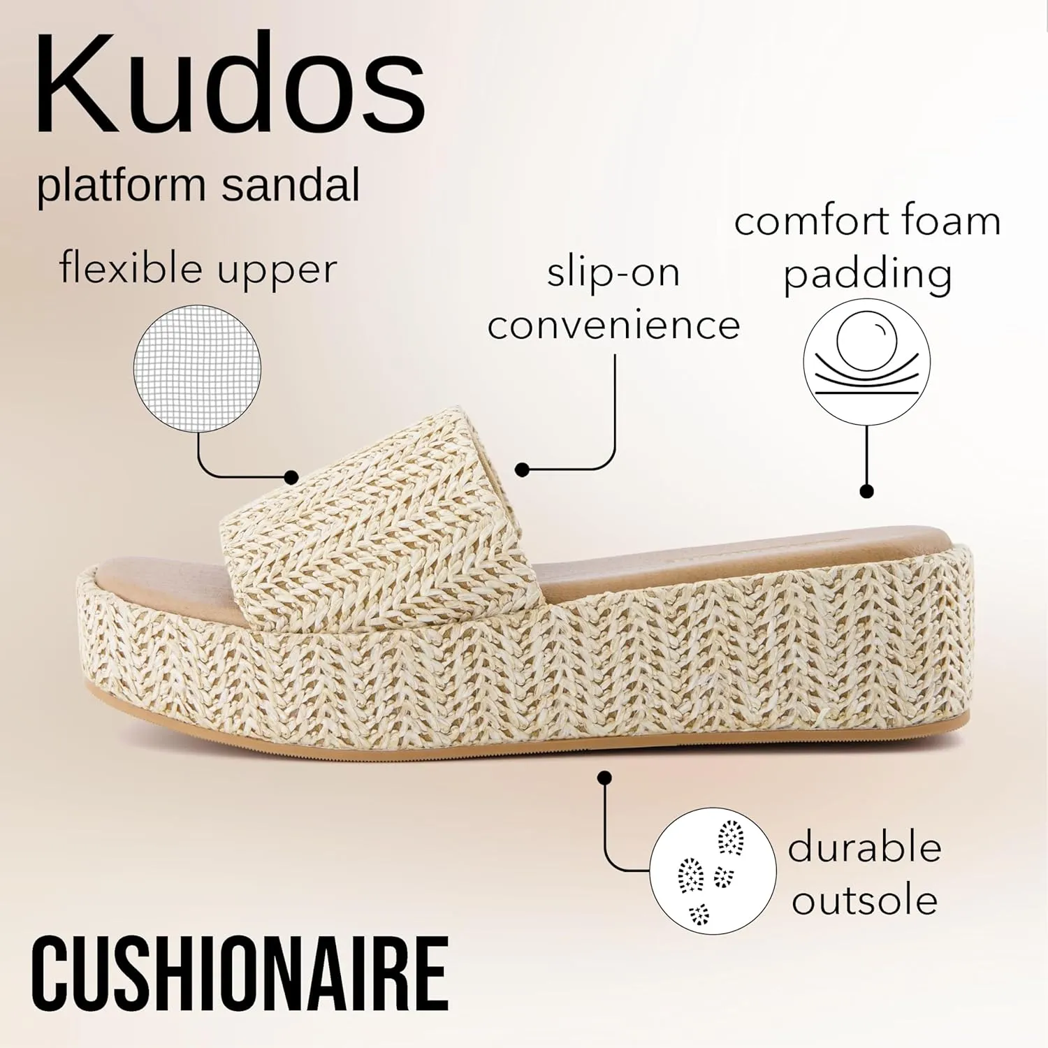 CUSHIONAIRE KUDOS Womens Platform Sandals  Wedge Sandals for Women, Comfortable Slip-On Shoes, Dressy Summer Sandals with Cushioned Footbed