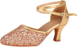 Dancing Shoes for Woman Latin Dance Shoes Chunky Prom Shoe Ballroom Dance Shoe Closed Toe Tango Pumps