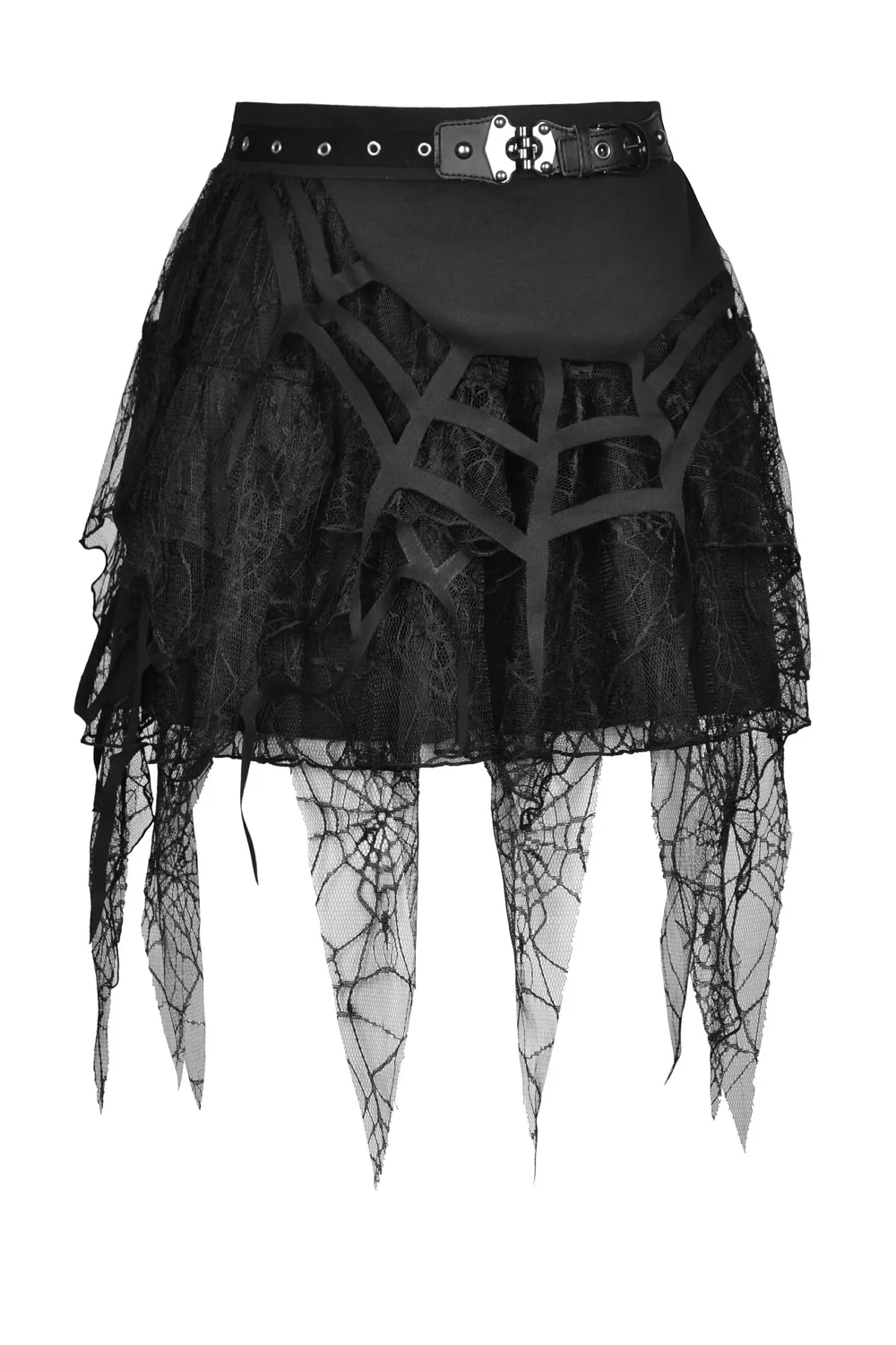 Dark Punk Lace Spiderweb Mini Skirt with Edgy Belt Detail