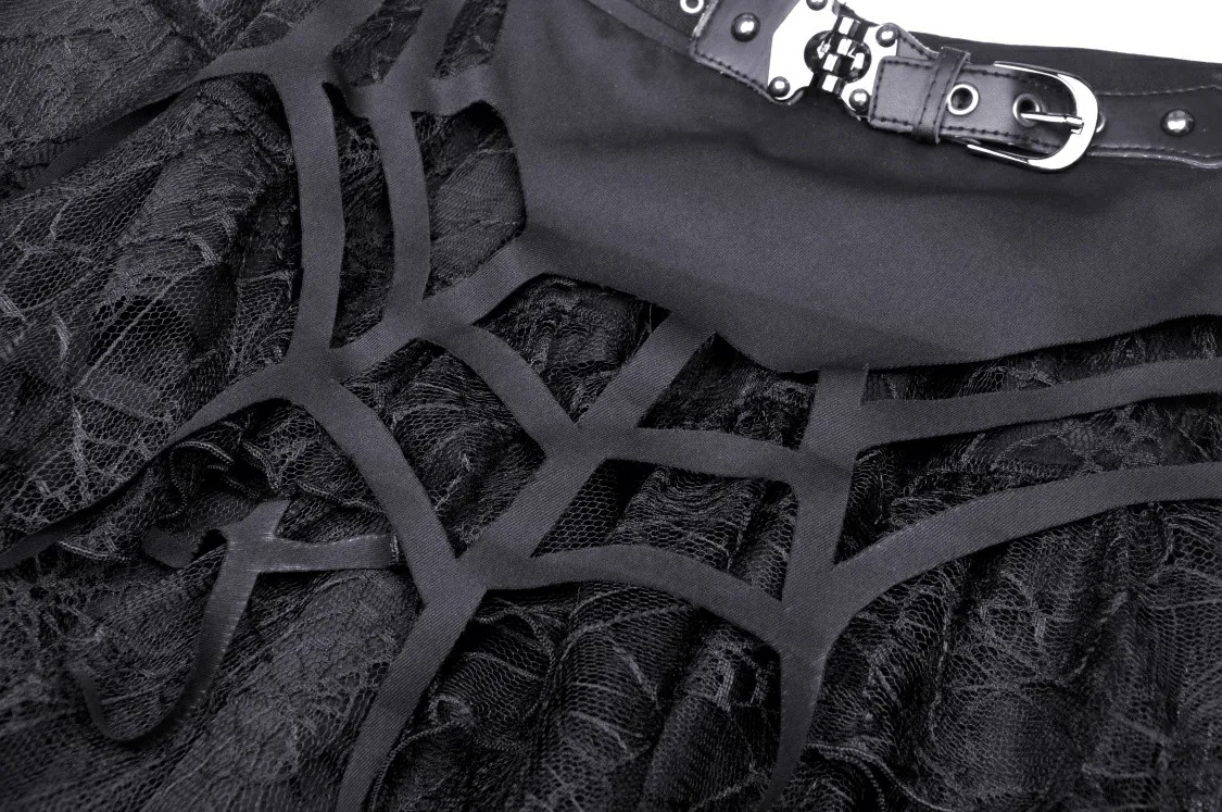 Dark Punk Lace Spiderweb Mini Skirt with Edgy Belt Detail