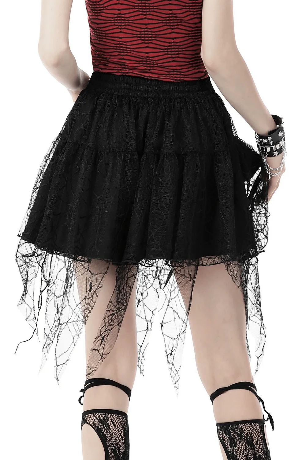 Dark Punk Lace Spiderweb Mini Skirt with Edgy Belt Detail