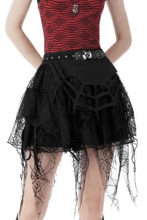Dark Punk Lace Spiderweb Mini Skirt with Edgy Belt Detail