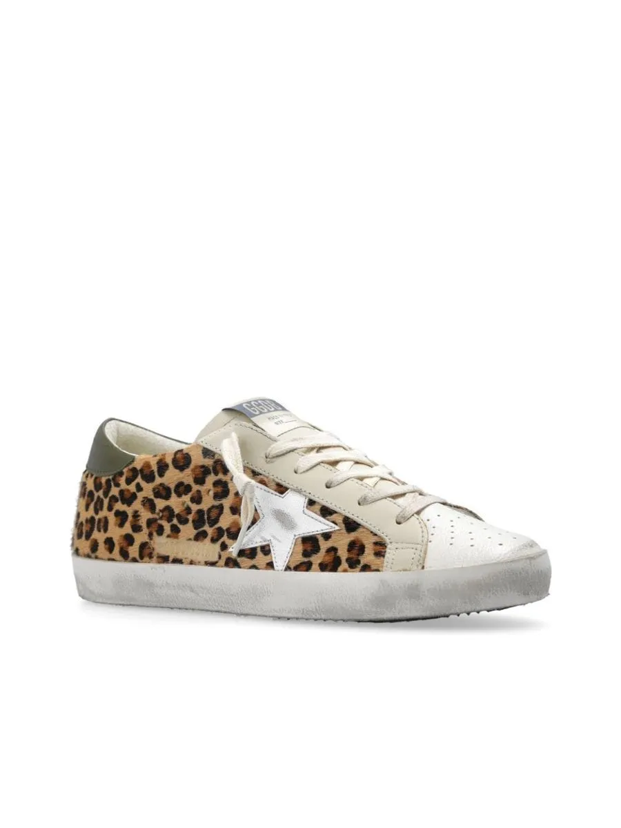 Distressed Effect Leopard Print Sneakers