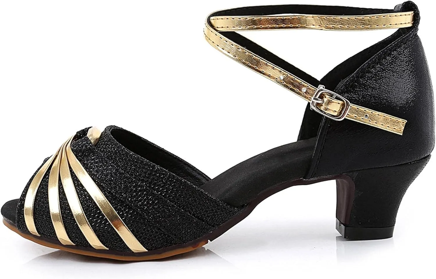 Dress Shoes for Women Ballroom Dance Shoes Rhinestone Latin Dance Shoe Chunky Professional Heels with Ankle Strap