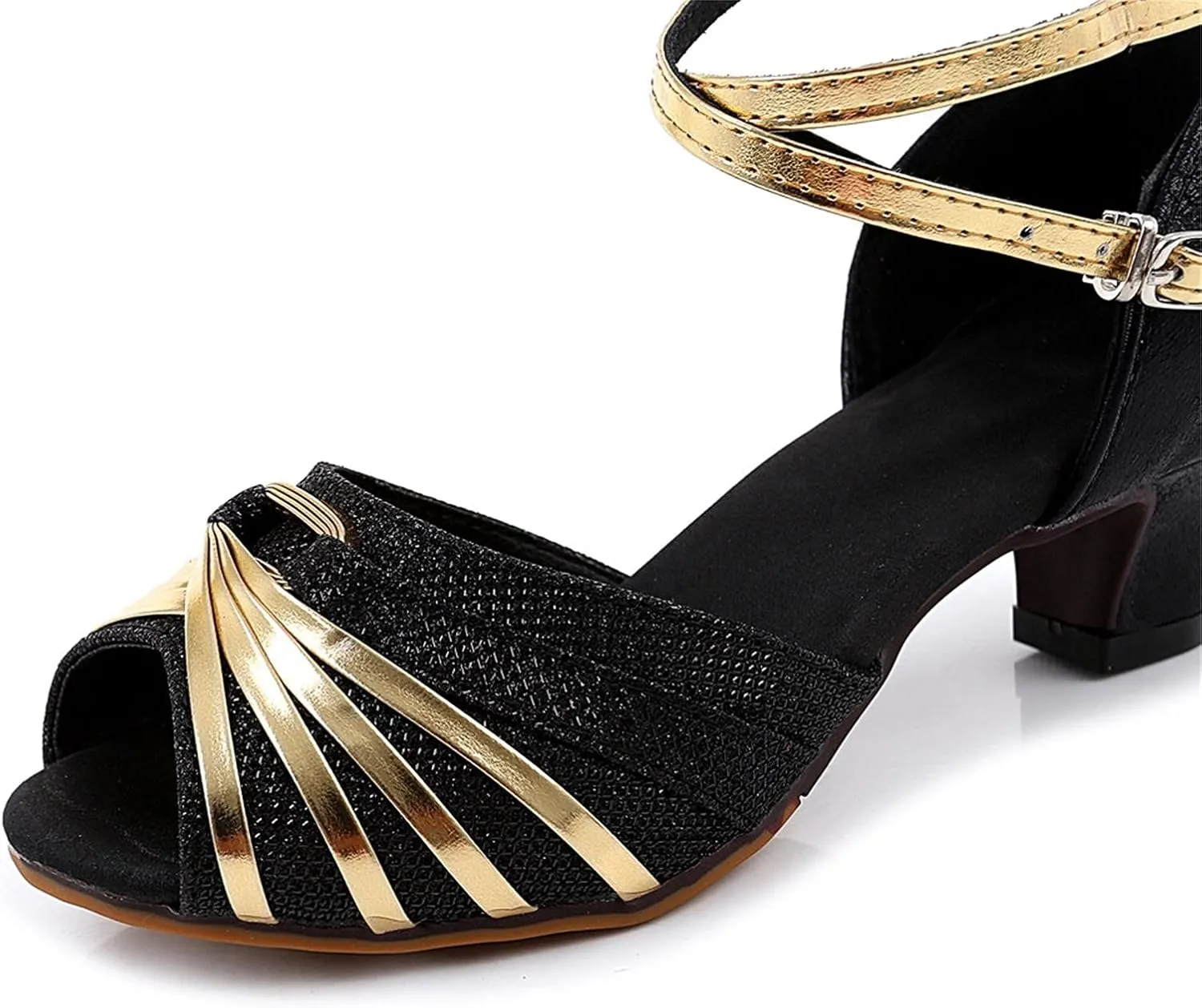 Dress Shoes for Women Ballroom Dance Shoes Rhinestone Latin Dance Shoe Chunky Professional Heels with Ankle Strap