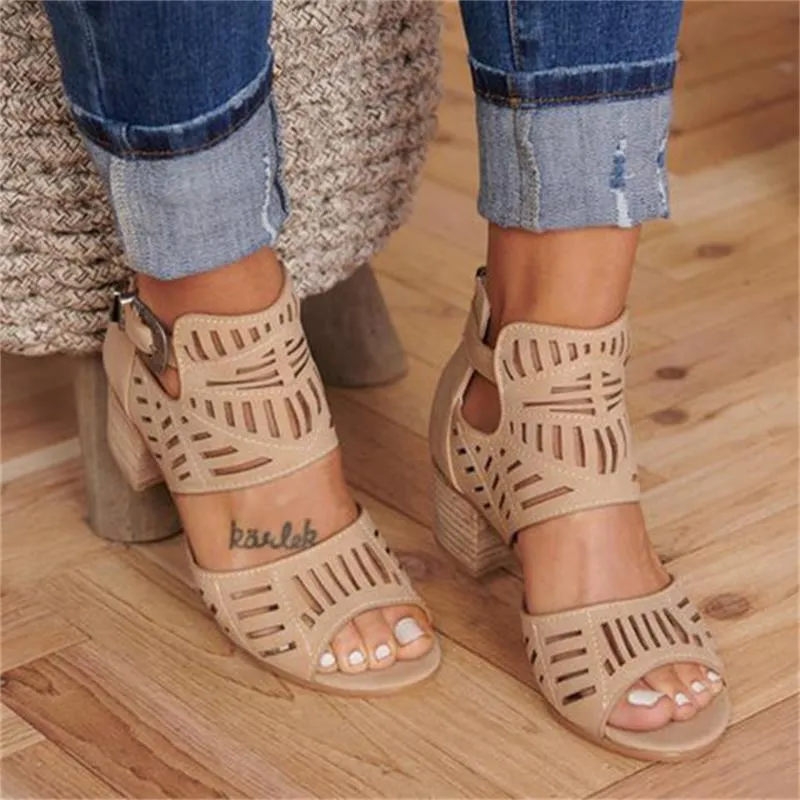 elveswallet Buckle Peep Toe Hollow Out  Shoes