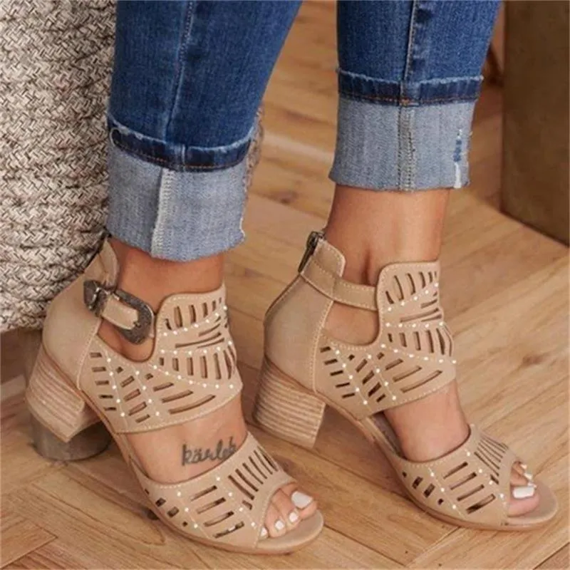 elveswallet Buckle Peep Toe Hollow Out  Shoes