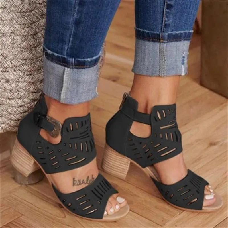 elveswallet Buckle Peep Toe Hollow Out  Shoes