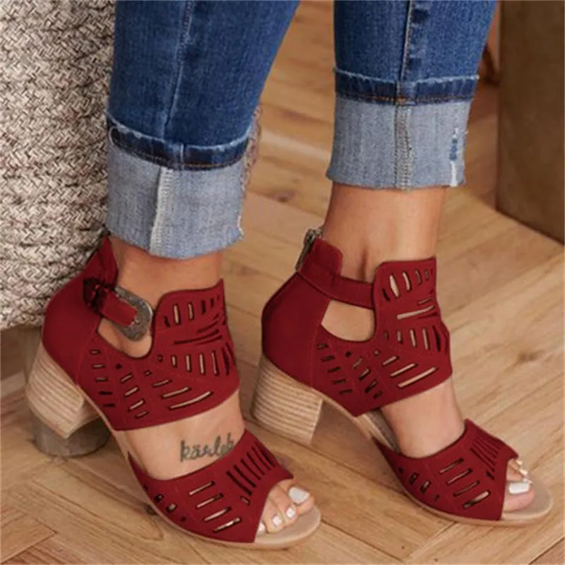 elveswallet Buckle Peep Toe Hollow Out  Shoes