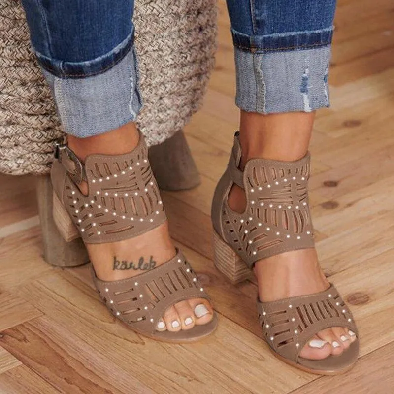 elveswallet Buckle Peep Toe Hollow Out  Shoes