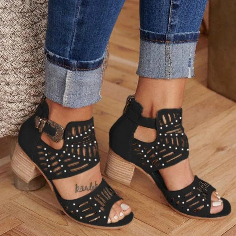 elveswallet Buckle Peep Toe Hollow Out  Shoes