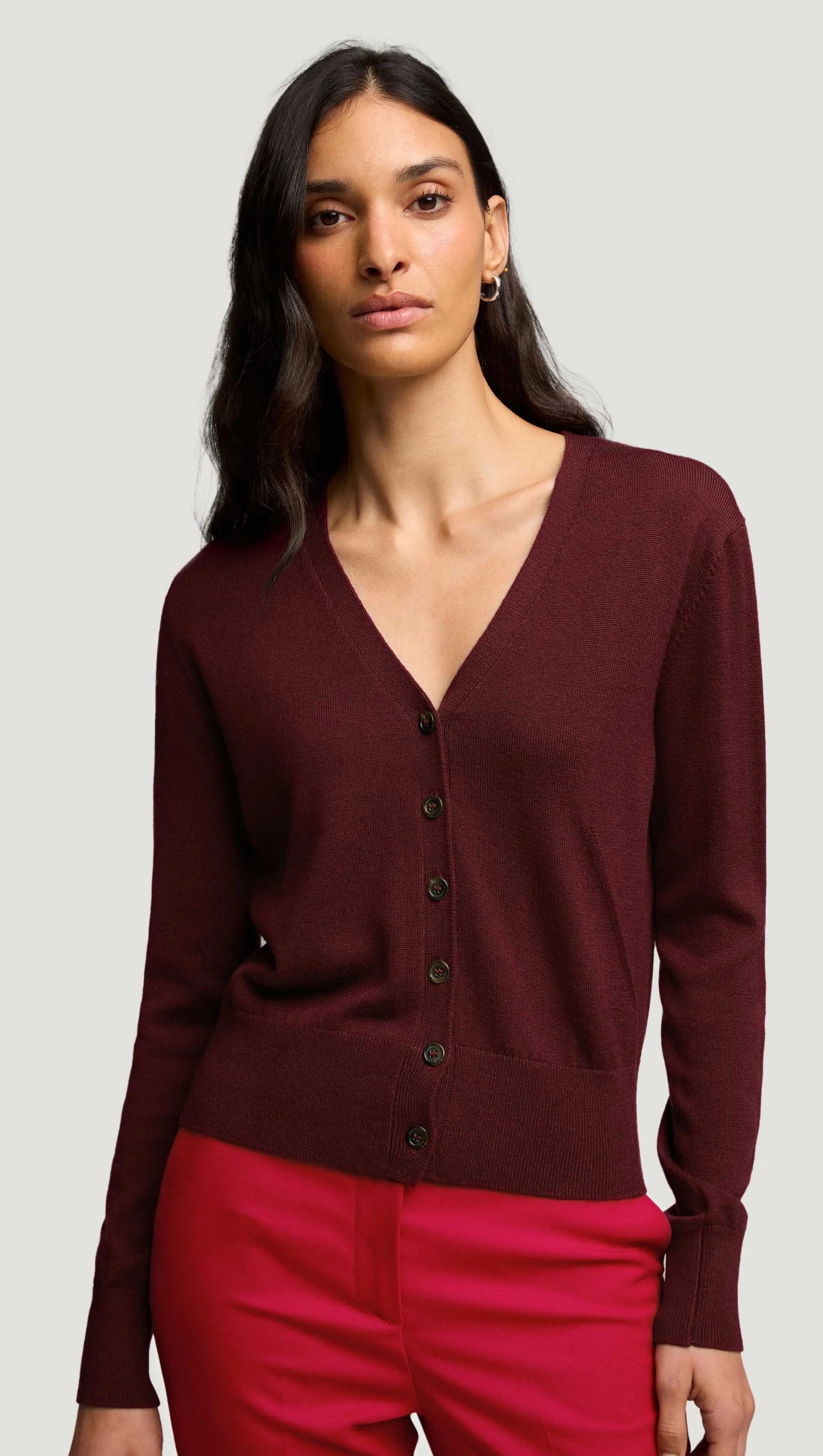 Everyday Knit Crew Cardigan in Merino Wool | Burgundy