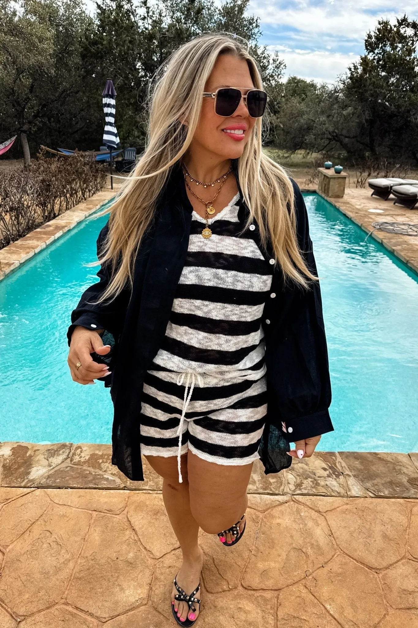Evil Eye Beachy Button-Up | Black