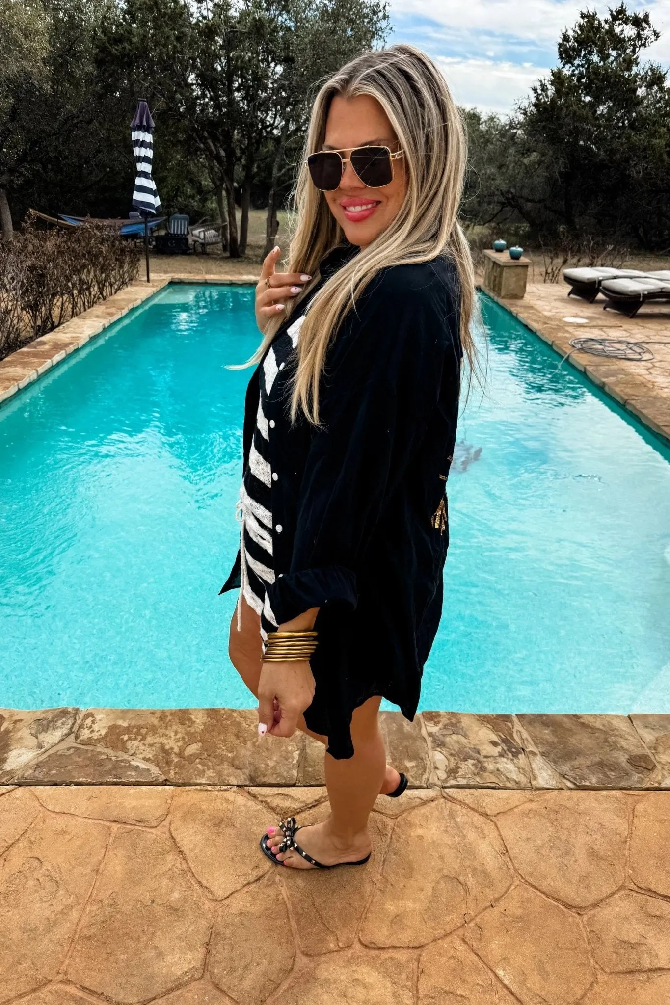 Evil Eye Beachy Button-Up | Black