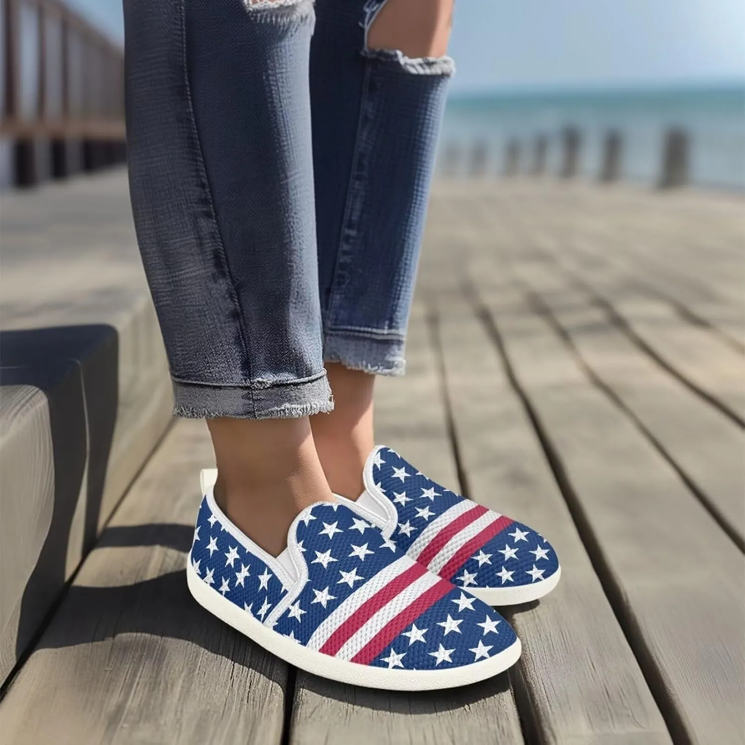 Fashion Wide Barefoot for Women Printing Shoes Lightweight Walking Casual Slip Ons Comfortable Art Painted Soft Shoes US Size 6-11