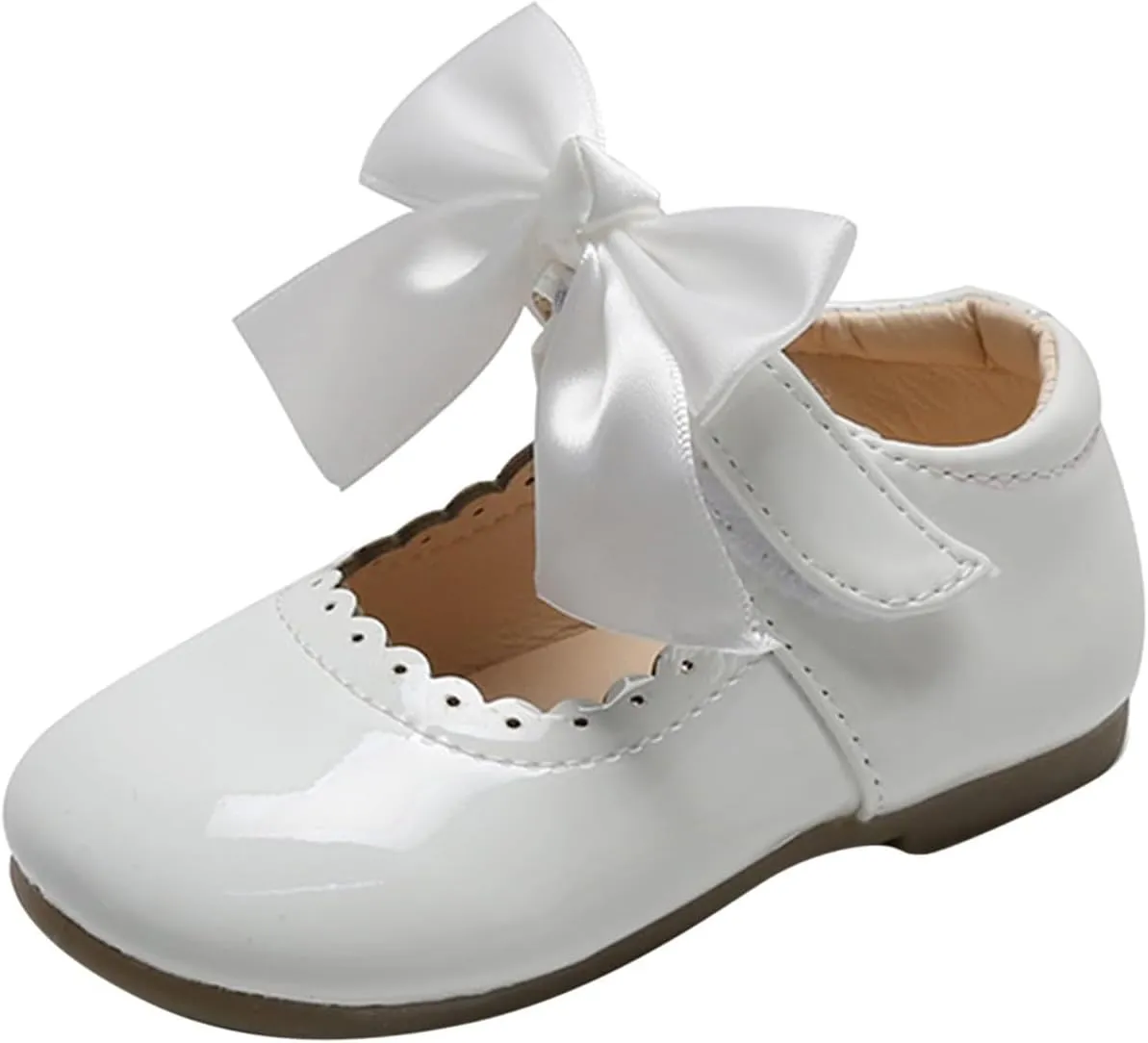 Flower Girl Dress Shoes Soft Princess Mary Jane Ballet Flats with Bow Hook Loop for Toddler Wedding Party Dance Shoes