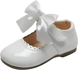 Flower Girl Dress Shoes Soft Princess Mary Jane Ballet Flats with Bow Hook Loop for Toddler Wedding Party Dance Shoes