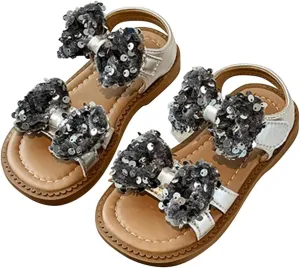 Girls Ballet Shoes Girls Sequins Sandals Summer For Children Wearing Beach Shoes Pearl Soft Sole Sandals Shoes
