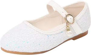 Girls Dress Shoes Mary Jane Princess Shoes Girls' Flats Glitter Low Heels Flower Wedding Party Footwear for Toddler Kid