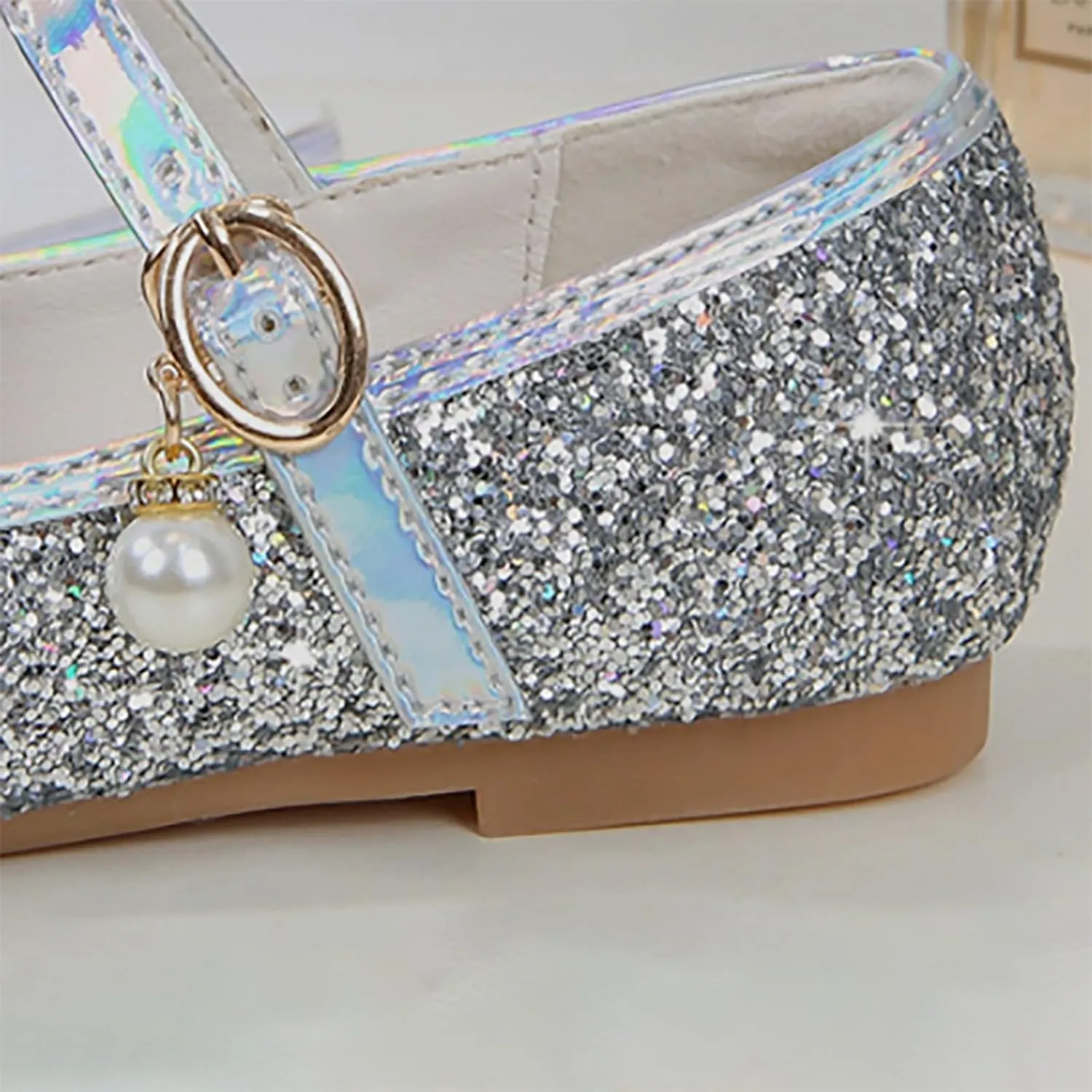 Girls Dress Shoes Mary Jane Princess Shoes Girls' Flats Glitter Low Heels Flower Wedding Party Footwear for Toddler Kid
