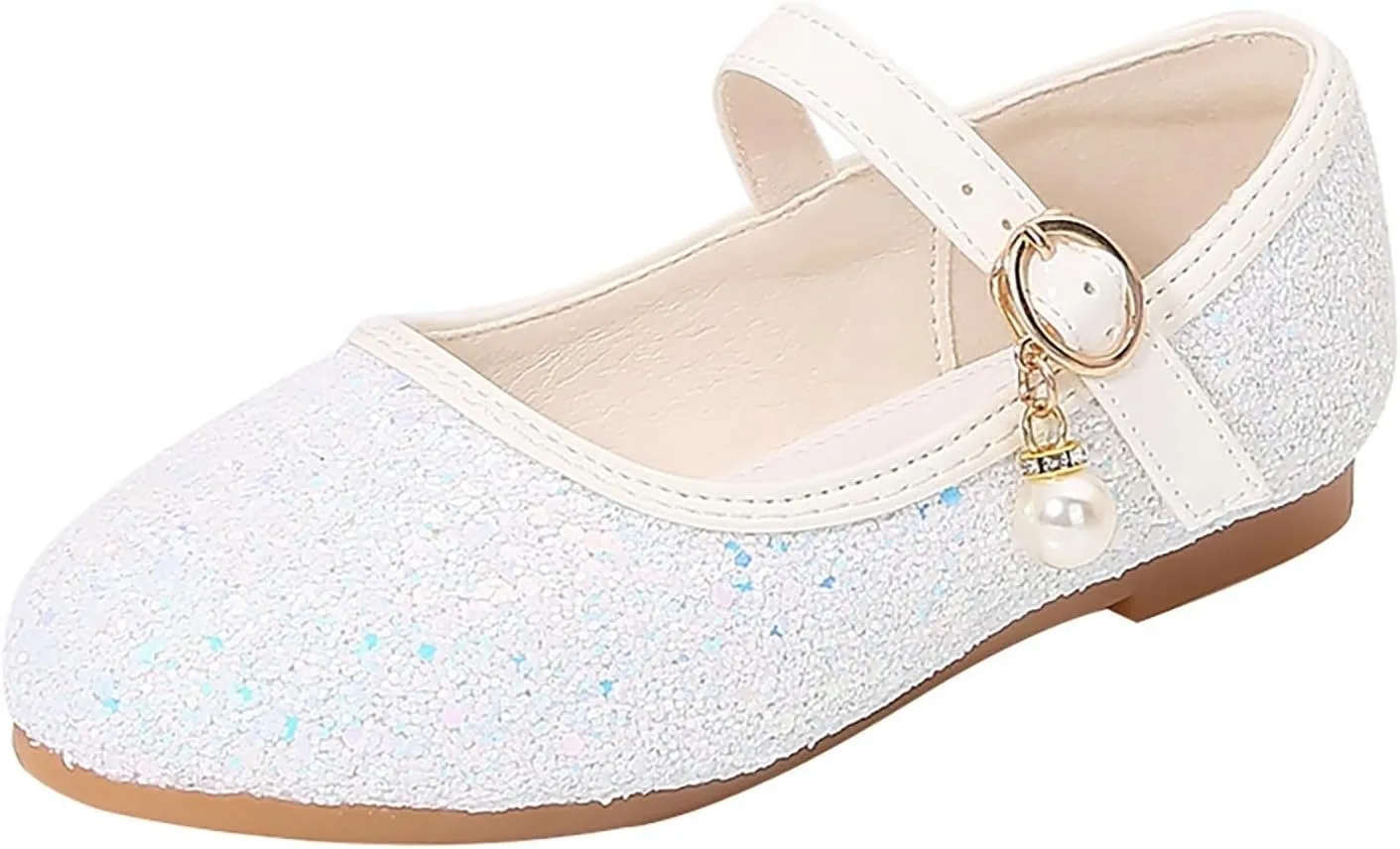 Girls Dress Shoes Mary Jane Princess Shoes Girls' Flats Glitter Low Heels Flower Wedding Party Footwear for Toddler Kid